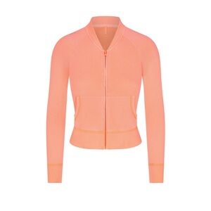 SKIMS NEON ORANGE french terry shrunken zip up